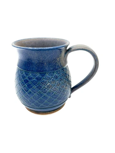 Studio Art Pottery Mug Blue Aqua Mermaid Scales Signed Pickenpaugh Handmade