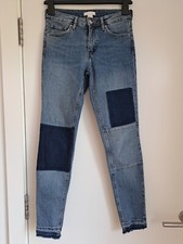 H&M Patchwork Skinny Jeans UK 8  Dip Dyed Contrasting Blues Distressed
