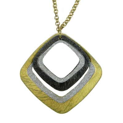 Gold tone Silver Sparkle Gunmetal Double Diamond Necklace RUSH Denis  Charles