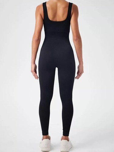 Womens Ribbed Jumpsuit Sleeveless Body Control 1 Piece Bodysuit Black M - Picture 5 of 7