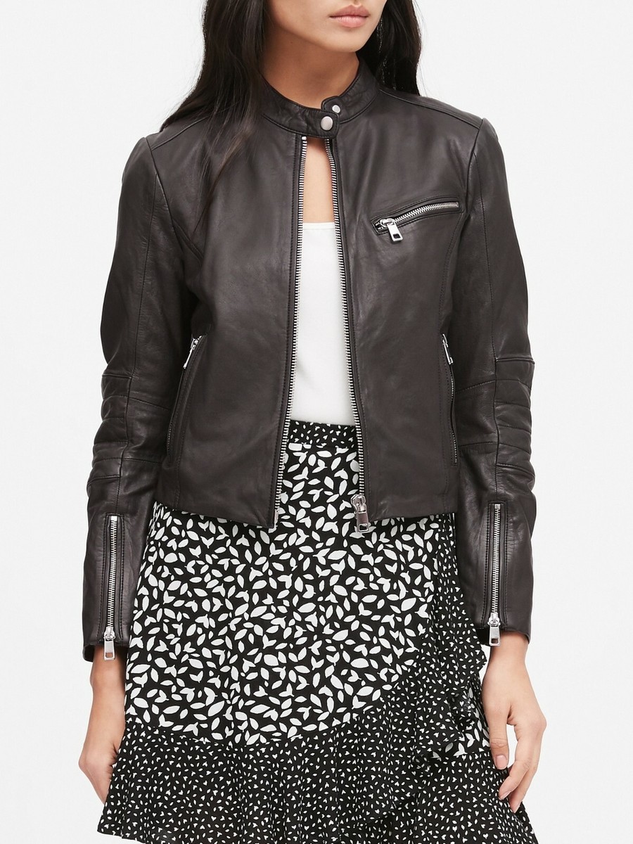 Banana Republic $499.00 Leather Biker Jacket, Size Small Black | eBay