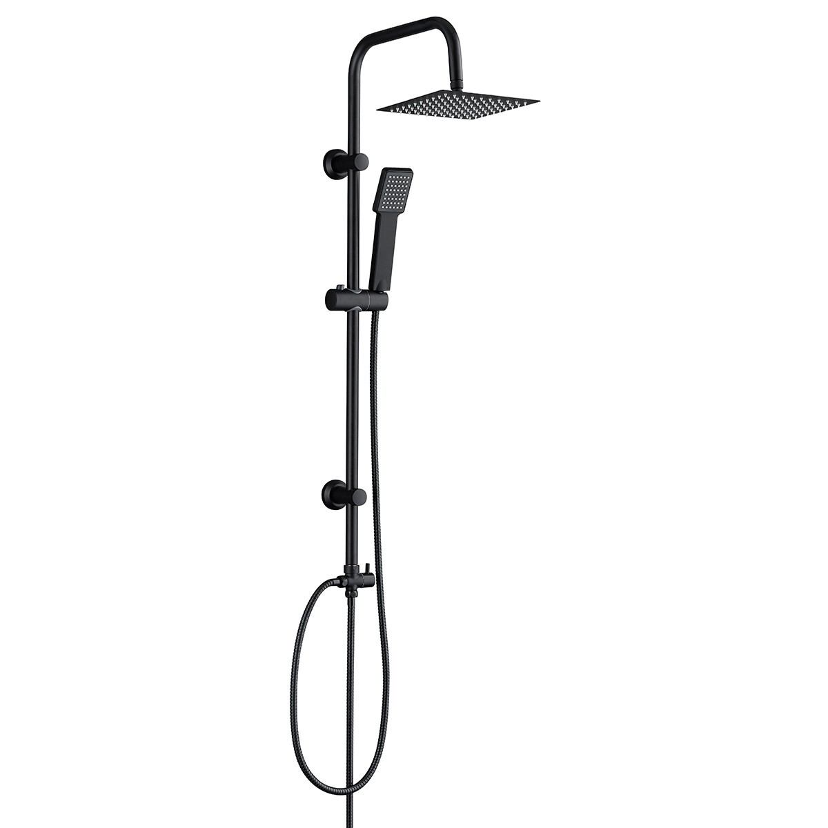 Matt Black Shower Kit Twin Head Waterfall Adjustment Riser Rail with
