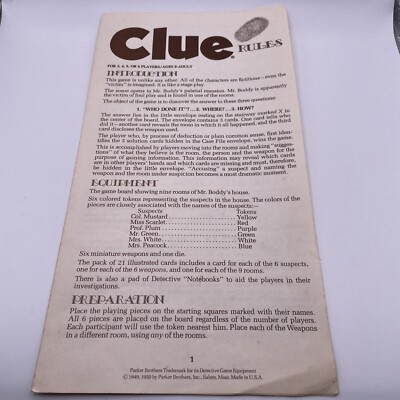 Vintage 1950 Parker Brothers Clue Game Replacement Parts Pieces – Clue ...