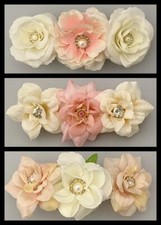 HANDMADE 3.75" BARRETTE SILK FLOWERS CRYSTALS FAUX PEARLS FREE USA SHIPPING