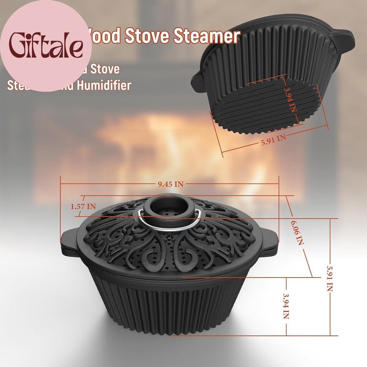 Cast Iron Wood Stove Steamer Humidifier Pot with Lattice Lid