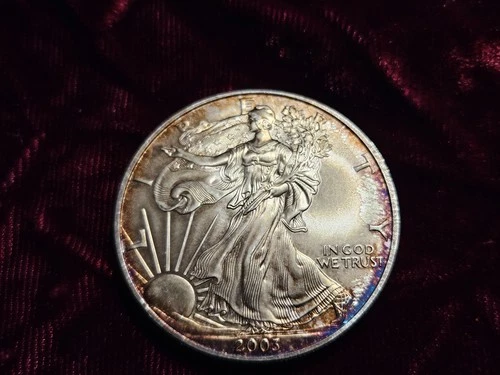 2003 American Silver Eagle 1 oz Fine Silver; Uncirculated/Toning