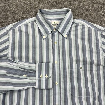 Lacoste Shirt Mens 44 Blue Stripes Button Up Casual Office Dress