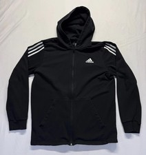 Adidas Hoodie Mens Large Black White 3 Stripe Full Zip Gym Training Winter Wear