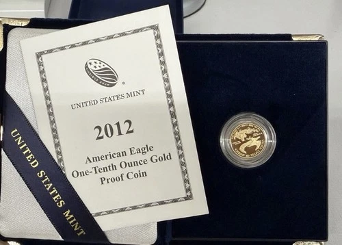 2012-W $5 1/10 oz US American Gold Eagle Proof Coin In Box & COA