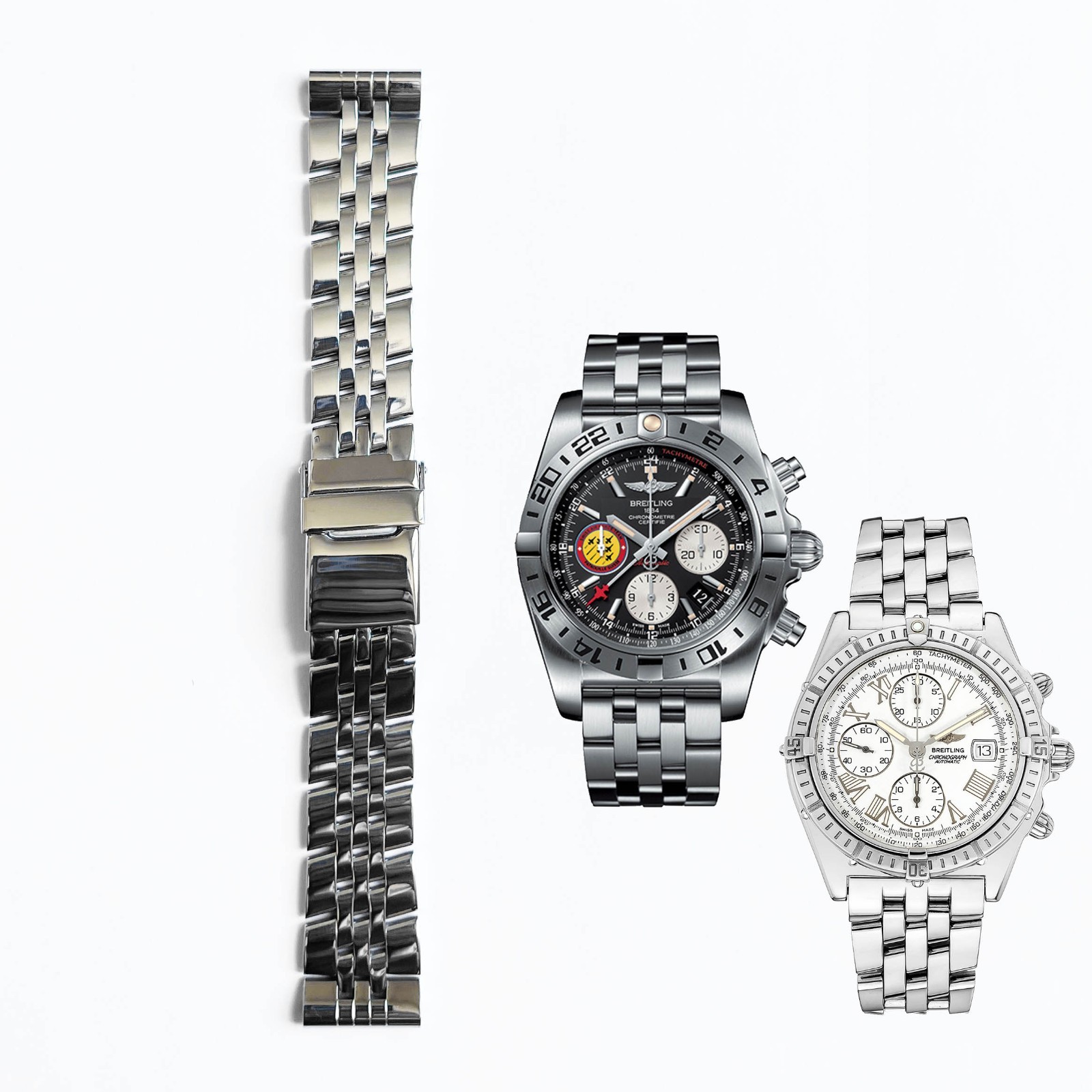 Bracelet 22mm acier inoxydable pour montre Breitling Chronomat et Colt argenté