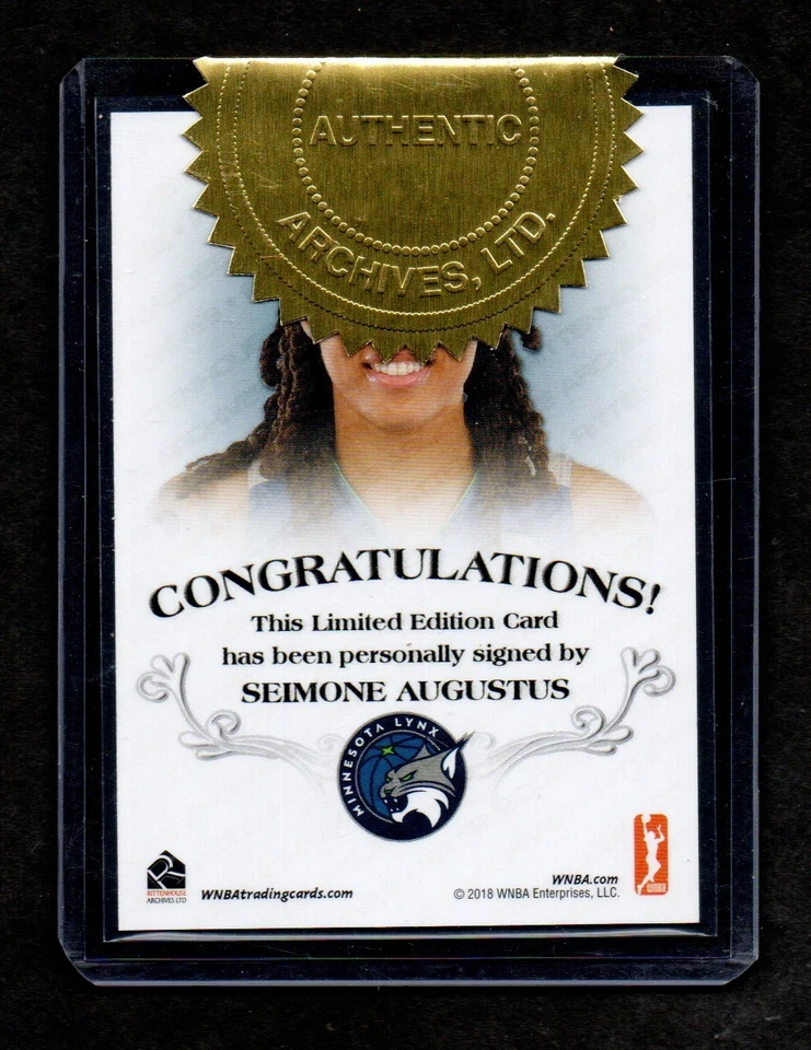 2018 WNBA Legends Game Autograph SEIMONE AUGUSTUS Minnesota Lynx FOUR TIME CHAMP - Image 2 of 2