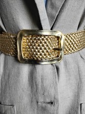 Vintage Abel Metallic Gold Wide Woven Leather Statement Belt Boho Glam Italy 90s