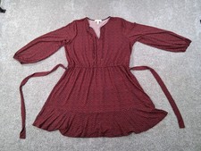 Michael Kors 2X Plus Womens Dress Red Geometric Belted Polyester Blend