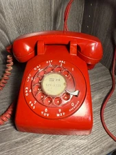 Vintage Deep Red Western Electric Bell Desk Rotary Dial Telephone Phone