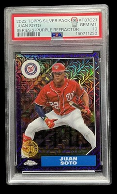 2022 topps chrome T87C21 juan soto; JERSEY# 22/75 purple refractor PSA 10  (GEM)
