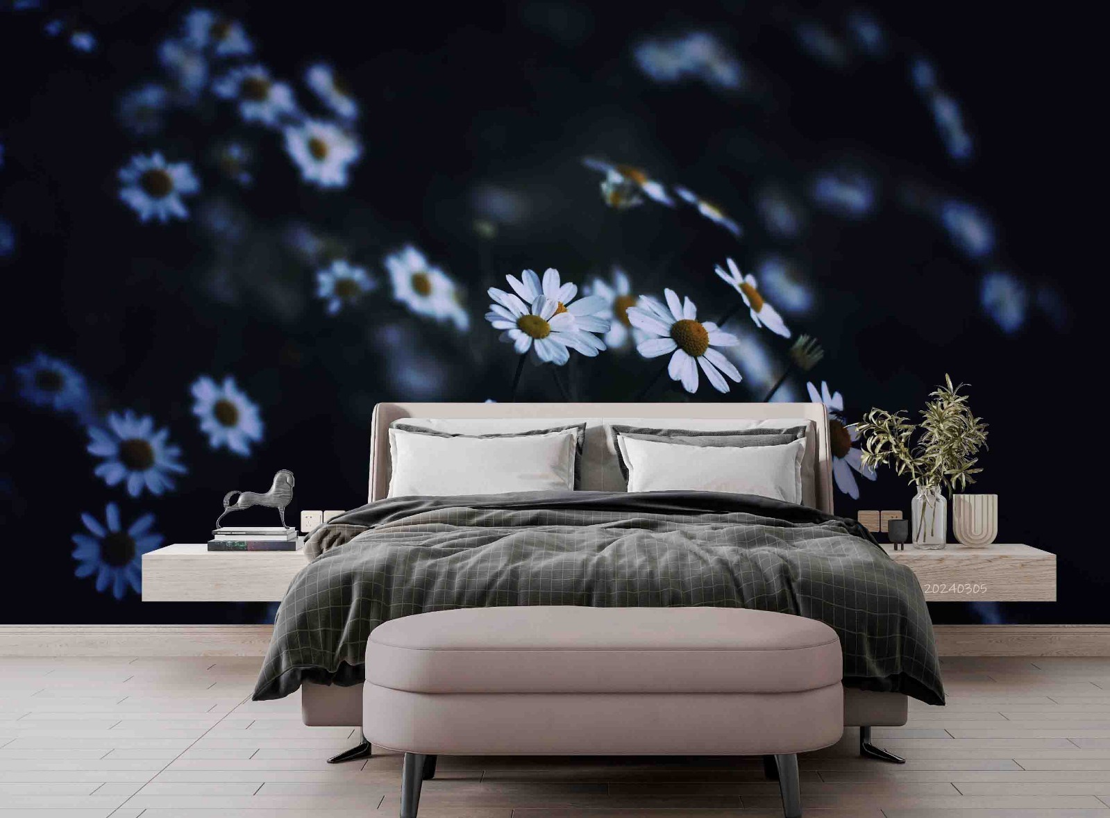 3D White Daisy Plant Closeup Wall Murals Wallpaper Murals Wall Sticker