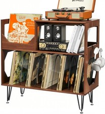 Large Rustic Record Player Stand, 2 Tier Record Player Table with Vinyl Record S