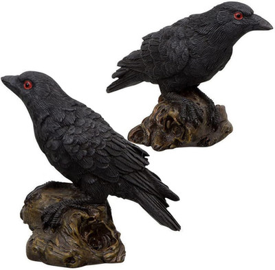 2PCS Resin Fake Crow Raven Statue Black Bird Model Halloween Decor Crow Decor
