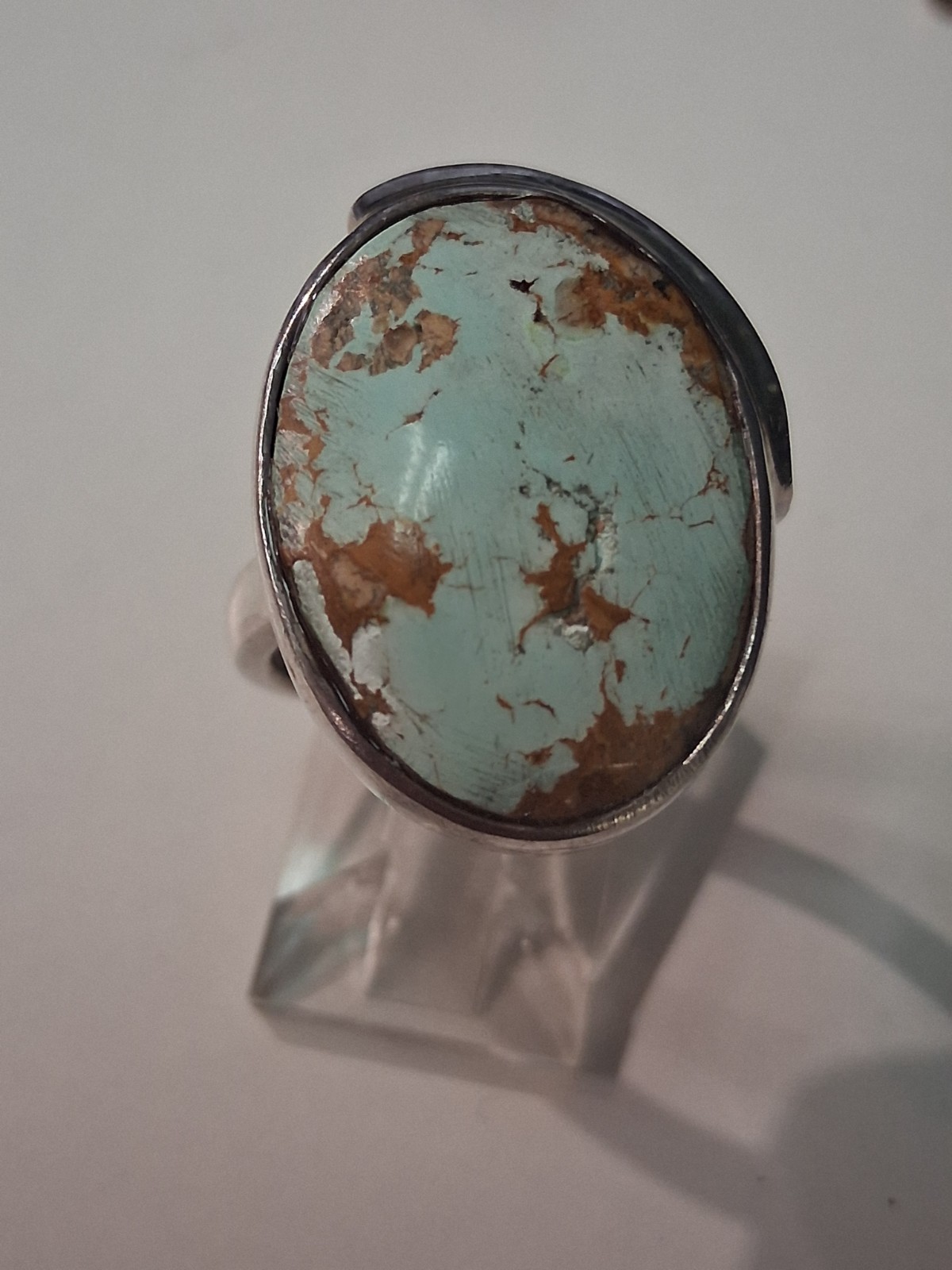 Solid 925 Sterling Silver Untreated Turquoise Ova… - image 7