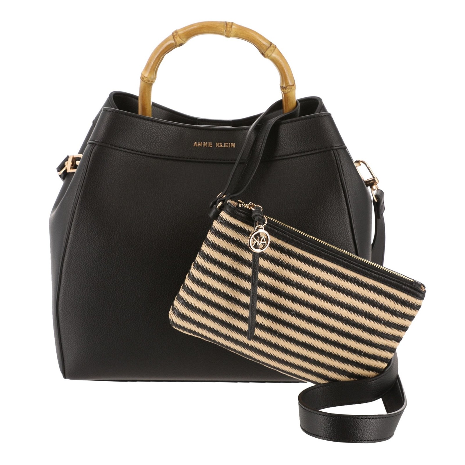 Сумка Anne Klein с бамбуковой ручкой и съемным ремешком черного цвета 12790₽