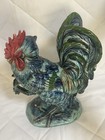 Vintage Majolica Ceramic Rooster Figurine Blue Green Kitchen Farmhouse Decor — photo 2