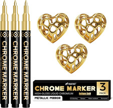 3Pcs Chrome Paint Markers Gold Color Permanent Mirror Liquid Chrome Pens for...