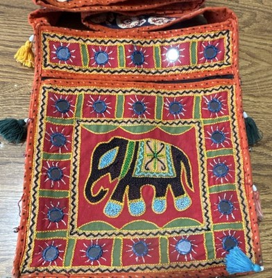 Boho Elephant Crossbody Bag Handmade Embroidered Mirror Tassel Festival