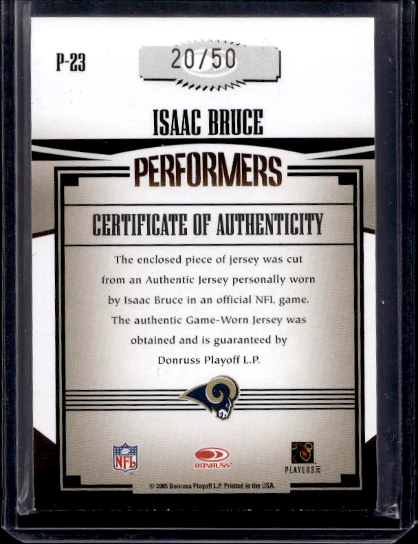 2005 Donruss Gridiron Gear - Isaac Bruce #P-23 Performers Patch #20/50 - Image 2 of 2