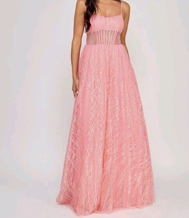 NWT TLC Say Yes Blush Pink Sequin Glitter Prom Formal Gown Dress Size 3/4 $209