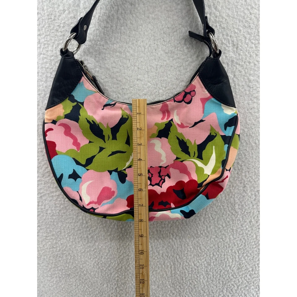 Talbots 花卉印花手提包钱包流浪汉包粉色绿色蓝色棉质可爱 — 第 4/4 张图片