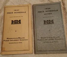 minneapolis moline tractor & Parts Price Schedule, 1934-1937