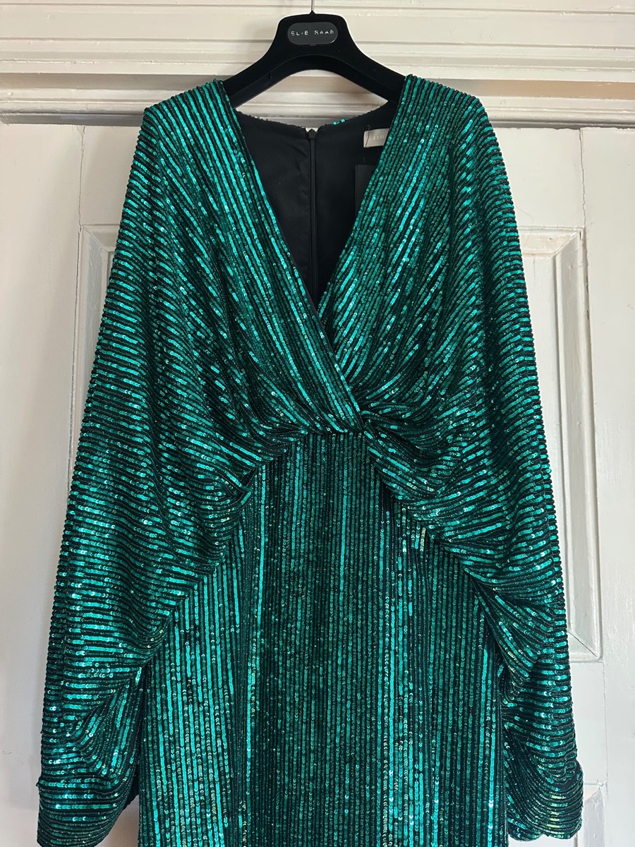 elie saab green sequin dress Elie Saab Sequinned Velvet One Shoulder Dress – Runway Catalog