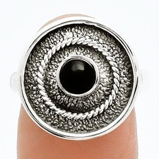 Natural Black Onyx - Brazil 925 Sterling Silver Ring s.8 Jewelry R-1439