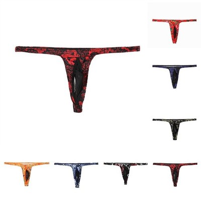 Herren Bedruckte Tangas Niedrige Taille Unterwäsche Netz Beutel T-Back G String