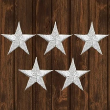 Silver Star Embroidered Patch, 1.25" — 5-Pack — Iron On