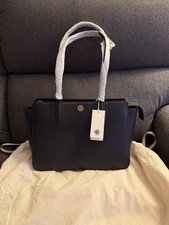 Tory Burch Robinson Small Black Pebbled Leather Tote Bag New with Tags Dust Bag
