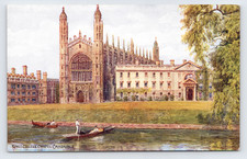 c1940 Kings College Chapel Postcard Cambridge England A.R. Quinton Art