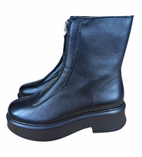 Size 8.5 Steve Madden Jones Black Leather Platform Ankle Boots Front Zip