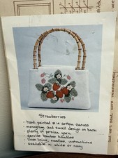 Vintage Red Strawberry Strawberries Hand Painted Canvas Purse Needlepoint Kit