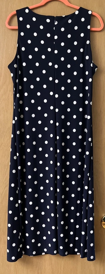 Ralph Lauren 波点连衣裙 14 码海军蓝白色美国生活无袖 — 第 4/4 张图片