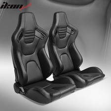 Universal Pair Reclinable Racing Seat Dual Slider Pu Carbon Leather Black