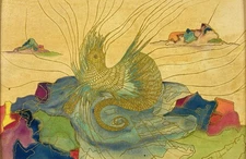 American 21th C, 2000, Vintage Acrylic Painting, Surreal Abstract Bird