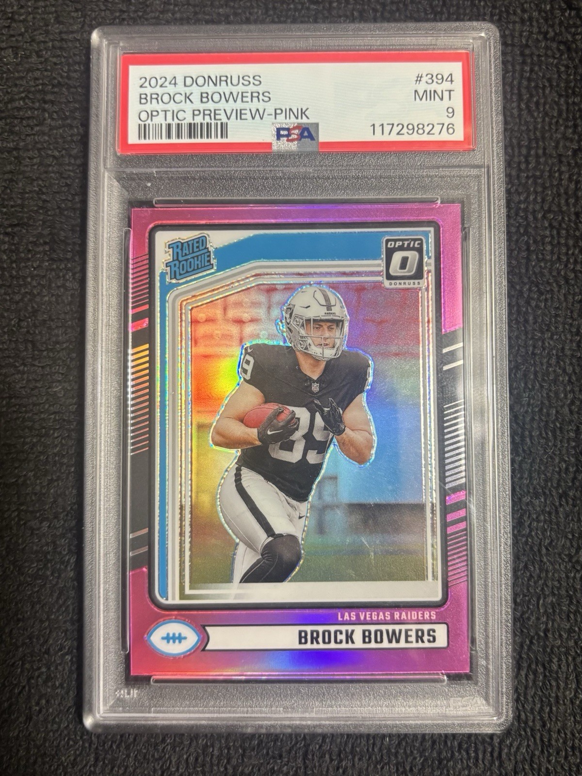 2024 Panini Donruss - Rated Rookie Brock Bowers #394 Optic Preview Pink Prizm  