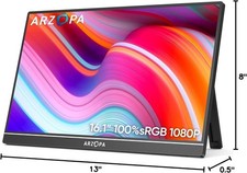 ARZOPA 16.1" Portable Monitor Gray, 100 sRGB FHD 1080P Kickstand 16.1", Gray