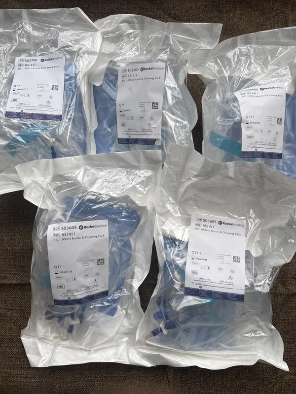 Lot Of 5 Rocket Medical R51411 IPC 1000ml Drainage Bottle & Dressing 7/25/26 S-4