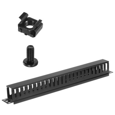 1U 19''Cable Manager Black 24 Slot Horizontal Rack Mount Wire Management, 4 Pack
