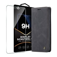 KlapphüLle FüR Samsung Galaxy A25 5G SchutzhüLle Handy Cover Schwarz 9H Glas