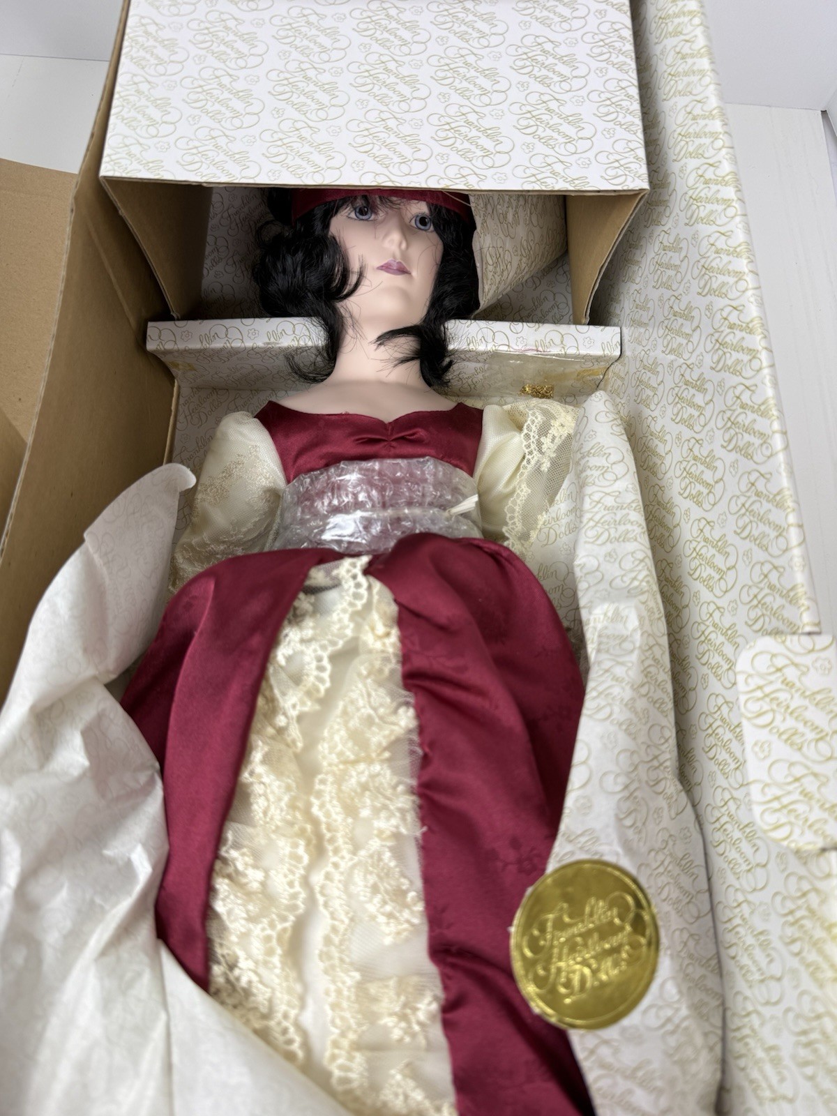 Vintage Franklin Mint Heirloom Authentic Porcelain Doll Dolley Madison In Box