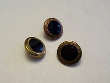 Three Vintage Goldtone Metal Black Sewing Buttons Shank Round 5/8” Coppery
