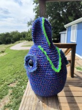Lizard Door Stop - blue variegated stuffed, Chameleon, soft plush crocheted